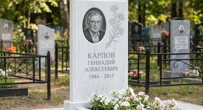 Памятник с гравировкой гвоздик — выполненная работа «Карпов» в Перми