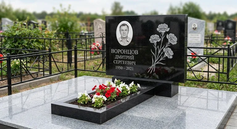 Памятник с гравировкой гвоздик — выполненная работа «Воронцов» в Перми