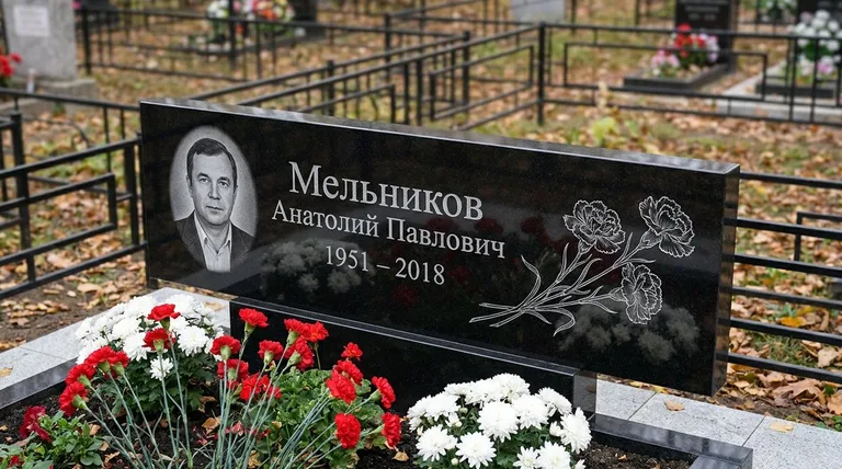 Памятник с гравировкой гвоздик — выполненная работа «Мельников» в Перми