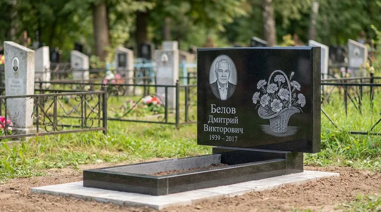 Памятник с гравировкой гвоздик — выполненная работа «Белов» в Перми