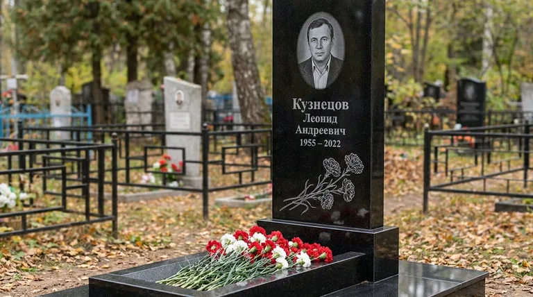 Памятник с гравировкой гвоздик — выполненная работа «Кузнецов» в Перми