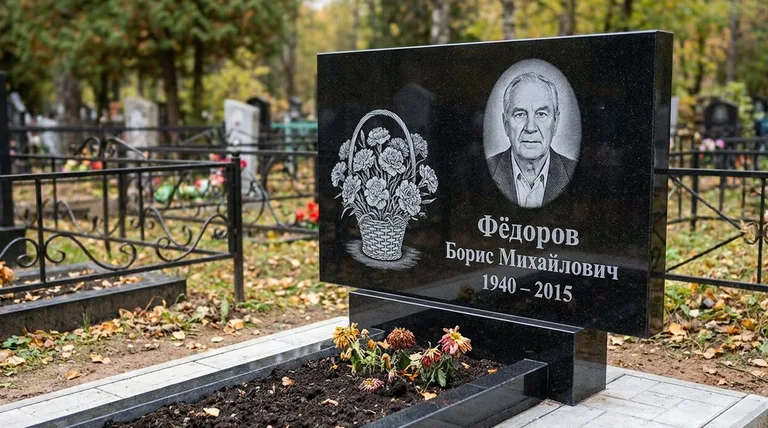 Памятник с гравировкой гвоздик — выполненная работа «Фёдоров» в Перми