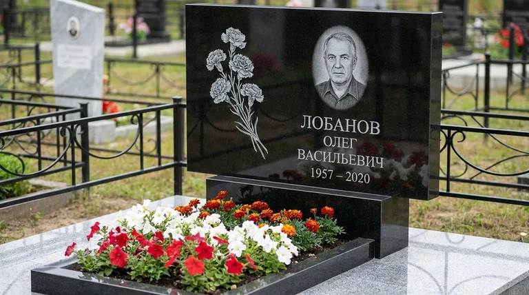 Памятник с гравировкой гвоздик — выполненная работа «Лобанов» в Перми