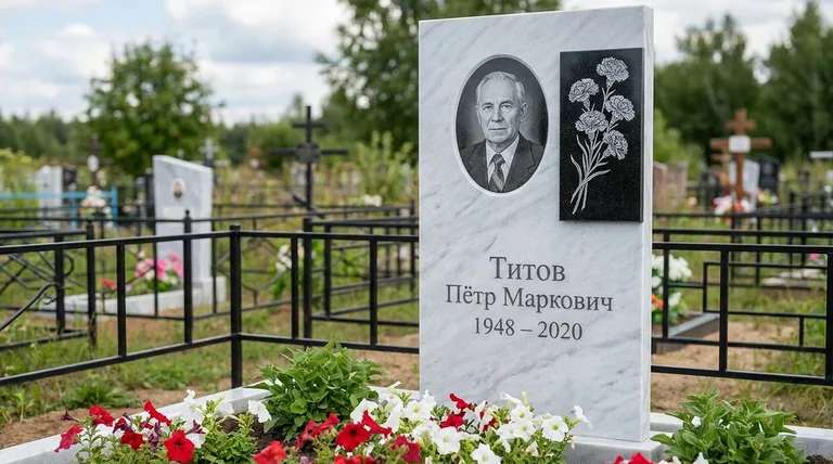 Памятник с гравировкой гвоздик — выполненная работа «Титов» в Перми
