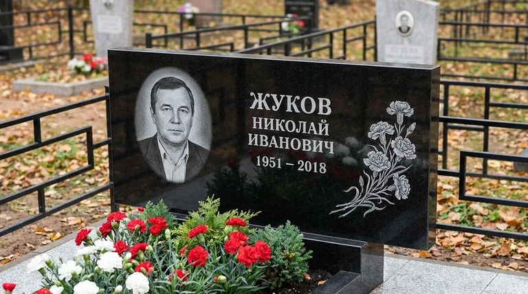 Памятник с гравировкой гвоздик — выполненная работа «Жуков» в Перми