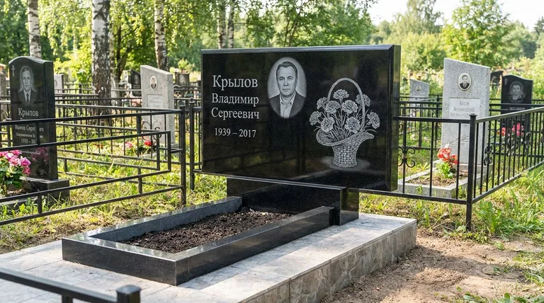 Памятник с гравировкой гвоздик — выполненная работа «Крылов» в Перми