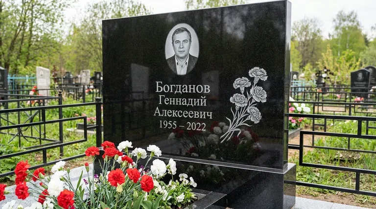 Памятник с гравировкой гвоздик — выполненная работа «Богданов» в Перми