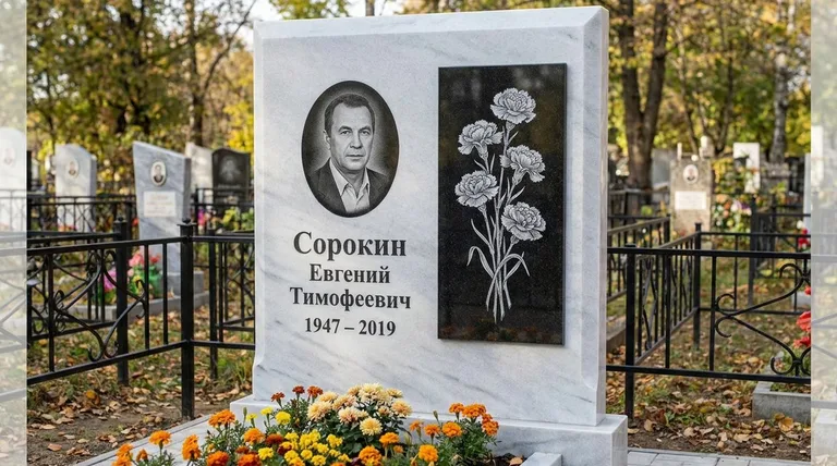 Памятник с гравировкой гвоздик — выполненная работа «Сорокин» в Перми