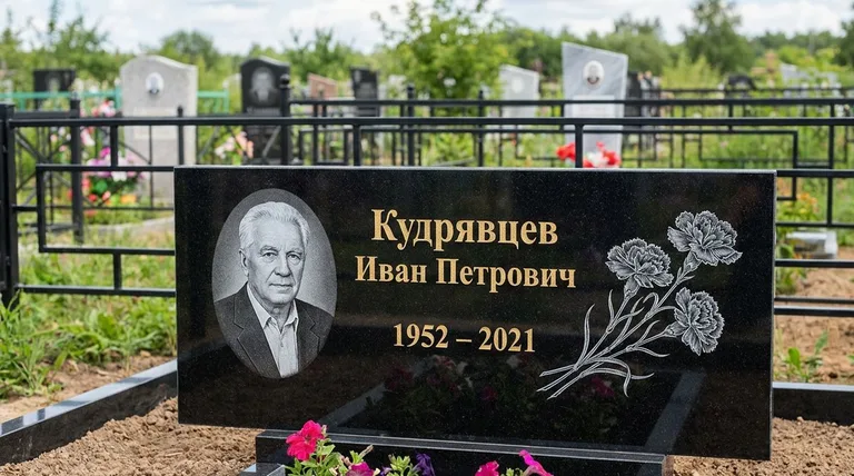 Памятник с гравировкой гвоздик — выполненная работа «Кудрявцев» в Перми