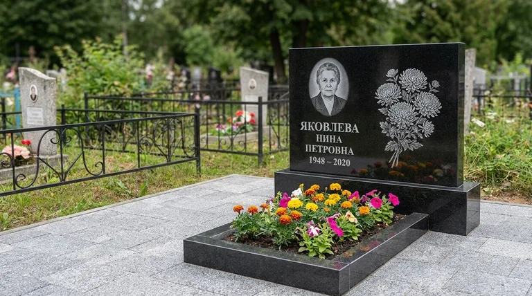 Памятник с гравировкой хризантем — выполненная работа «Соколов» в Перми