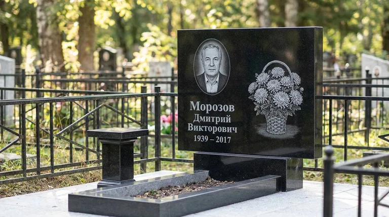 Памятник с гравировкой хризантем — выполненная работа «Морозов» в Перми