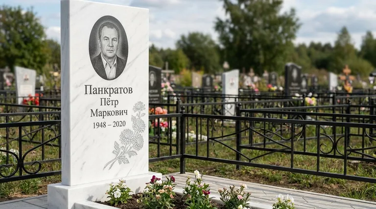 Памятник с гравировкой хризантем — выполненная работа «Панкратов» в Перми