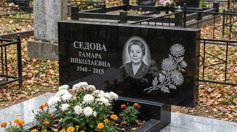 Памятник с гравировкой хризантем — выполненная работа «Седова» в Перми