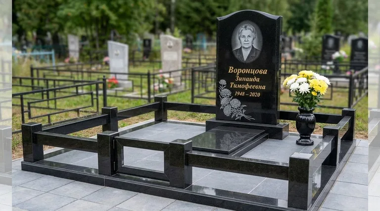 Памятник с гравировкой хризантем — выполненная работа «Воронцова» в Перми