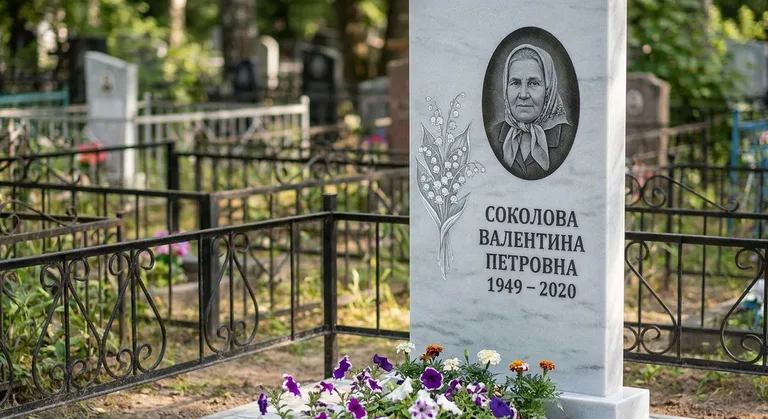Памятник с гравировкой ландышей — выполненная работа «Соколова» в Перми