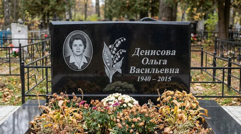Памятник с гравировкой ландышей — выполненная работа «Денисова» в Перми