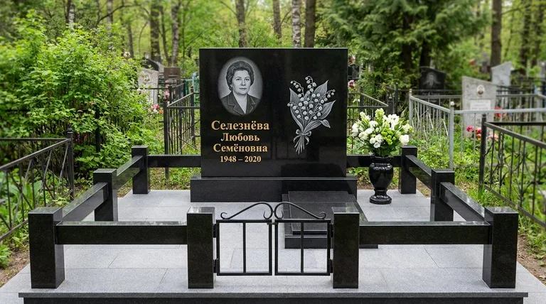 Памятник с гравировкой ландышей — выполненная работа «Селезнёва» в Перми