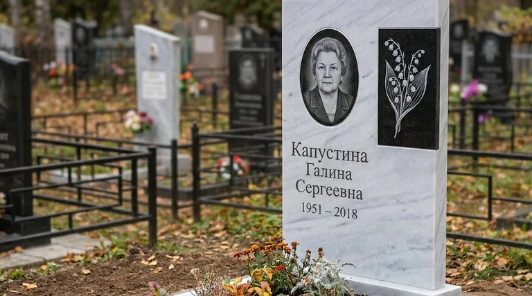 Памятник с гравировкой ландышей — выполненная работа «Капустина» в Перми