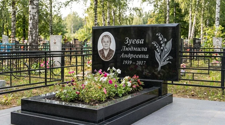 Памятник с гравировкой ландышей — выполненная работа «Зуева» в Перми
