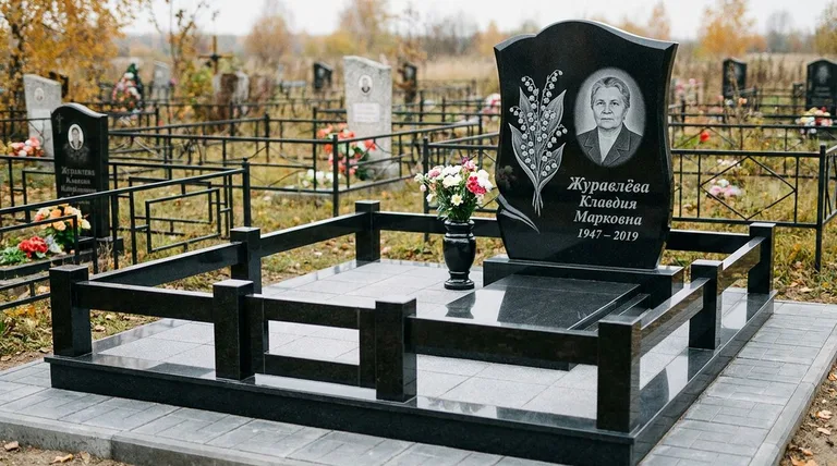 Памятник с гравировкой ландышей — выполненная работа «Журавлёва» в Перми