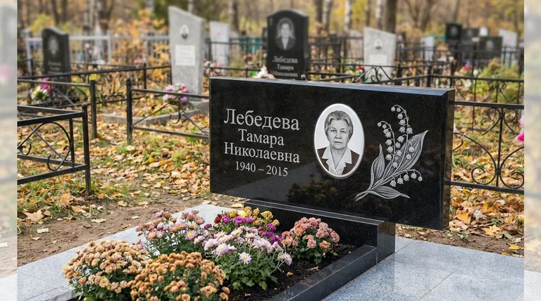 Памятник с гравировкой ландышей — выполненная работа «Лебедева» в Перми