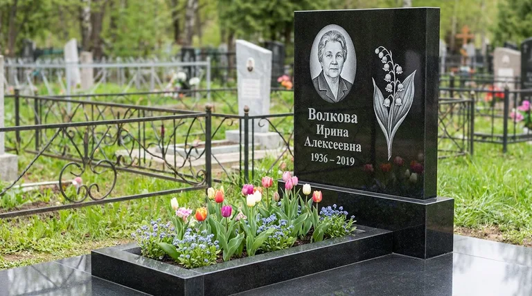 Памятник с гравировкой ландышей — выполненная работа «Волкова» в Перми