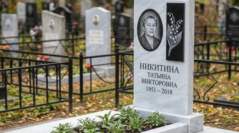 Памятник с гравировкой ландышей — выполненная работа «Никитина» в Перми