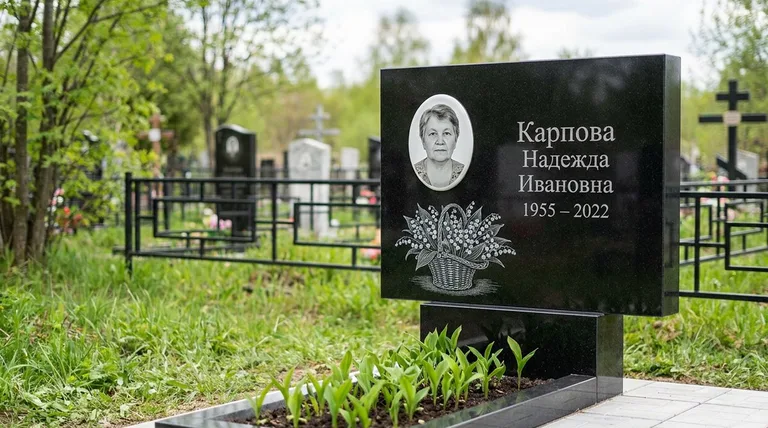 Памятник с гравировкой ландышей — выполненная работа «Карпова» в Перми