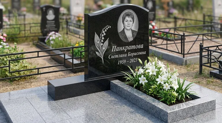 Памятник с гравировкой ландышей — выполненная работа «Панкратова» в Перми