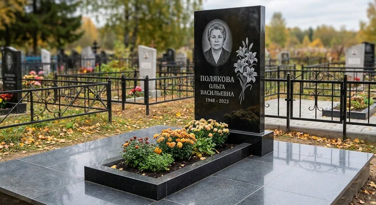 Памятник с гравировкой лилий — выполненная работа «Полякова» в Перми