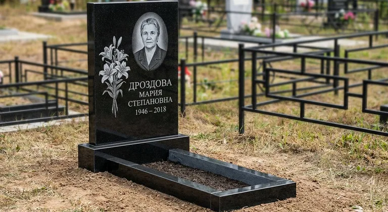 Памятник с гравировкой лилий — выполненная работа «Дроздова» в Перми