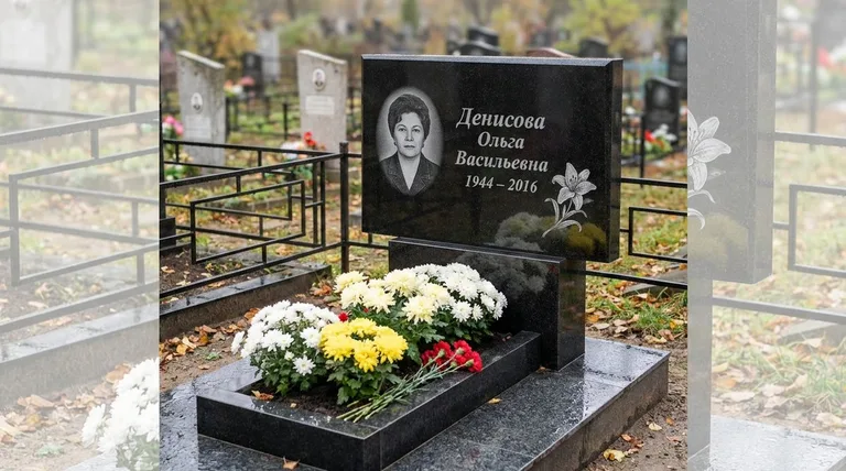 Памятник с гравировкой лилий — выполненная работа «Денисова» в Перми