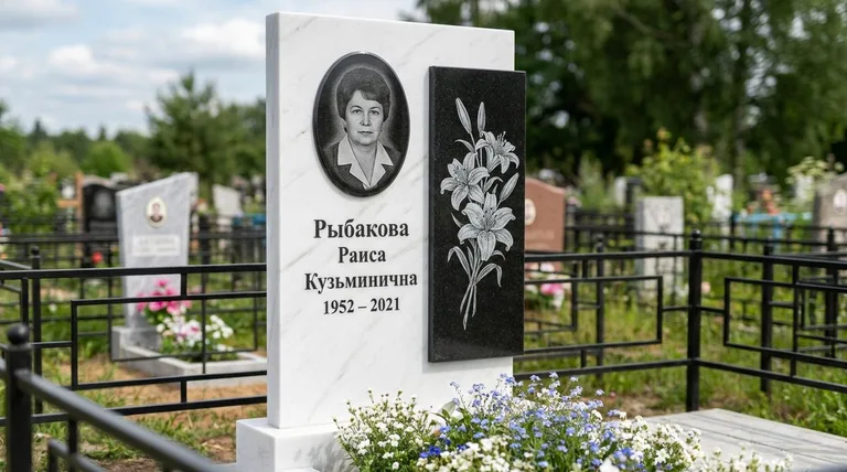 Памятник с гравировкой лилий — выполненная работа «Рыбакова» в Перми