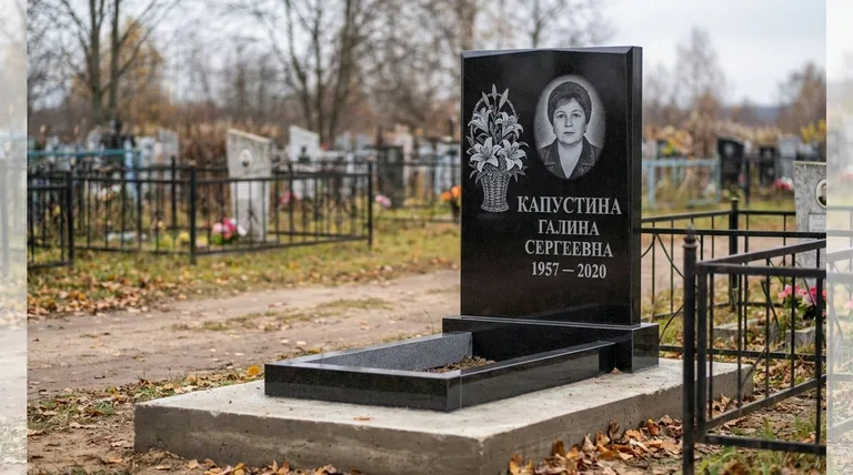 Памятник с гравировкой лилий — выполненная работа «Капустина» в Перми