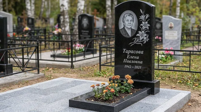 Памятник с гравировкой лилий — выполненная работа «Тарасова» в Перми