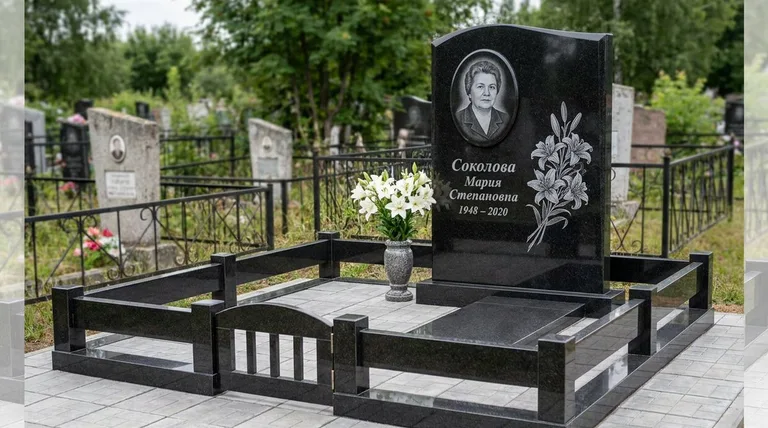 Памятник с гравировкой лилий — выполненная работа «Соколова» в Перми