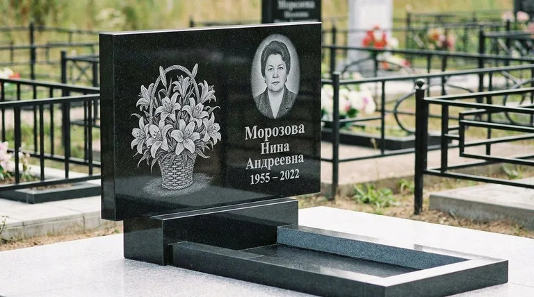 Памятник с гравировкой лилий — выполненная работа «Морозова» в Перми