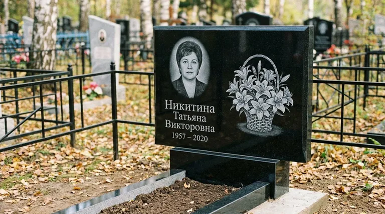Памятник с гравировкой лилий — выполненная работа «Никитина» в Перми