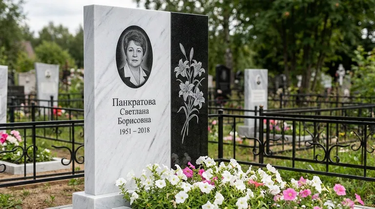 Памятник с гравировкой лилий — выполненная работа «Панкратова» в Перми