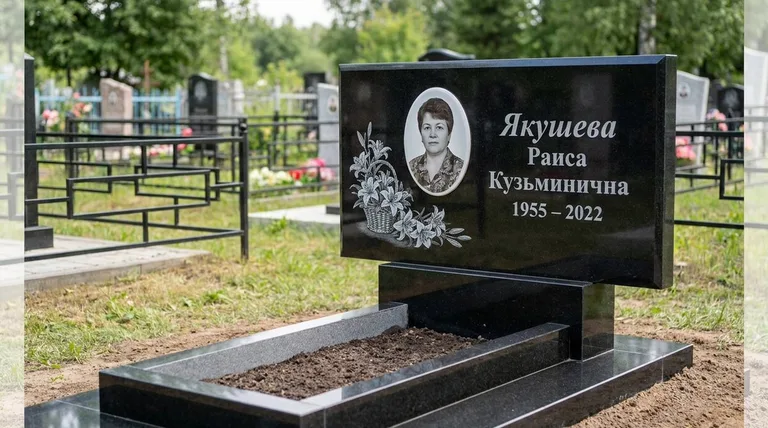 Памятник с гравировкой лилий — выполненная работа «Якушева» в Перми