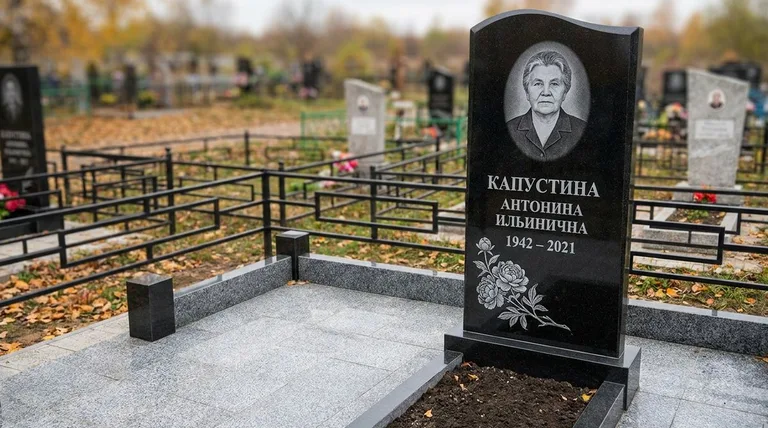 Памятник с гравировкой пионов — выполненная работа «Капустина» в Перми