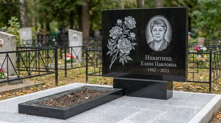 Памятник с гравировкой пионов — выполненная работа «Никитина» в Перми