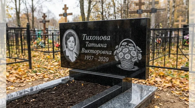 Памятник с гравировкой ромашек — выполненная работа «Тихонова» в Перми