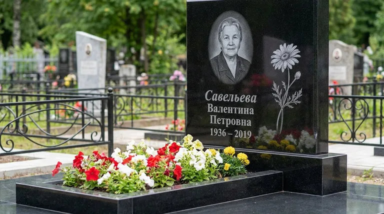 Памятник с гравировкой ромашек — выполненная работа «Савельева» в Перми