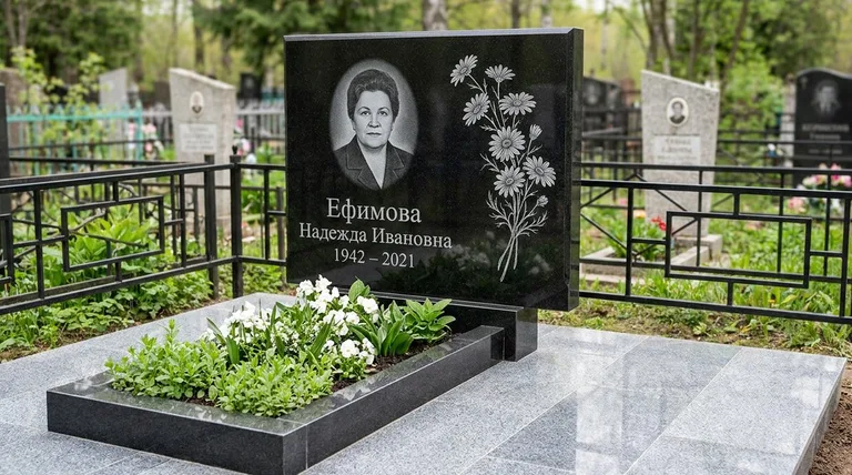 Памятник с гравировкой ромашек — выполненная работа «Ефимова» в Перми
