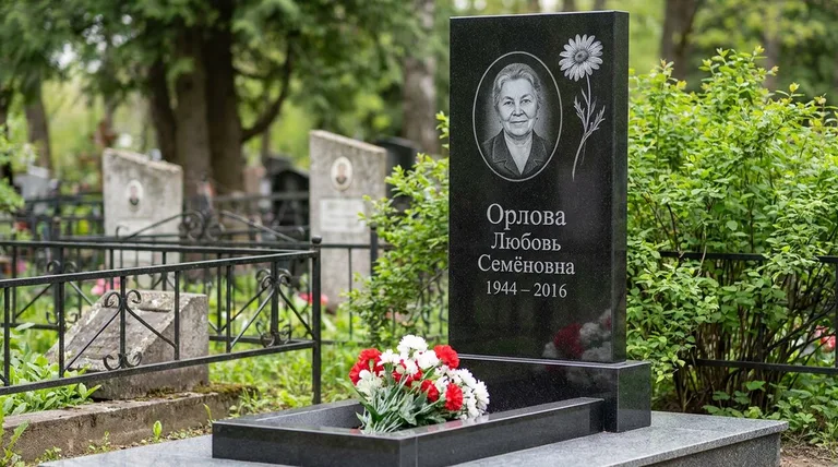 Памятник с гравировкой ромашек — выполненная работа «Орлова» в Перми