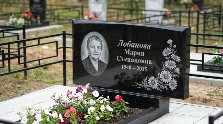 Памятник с гравировкой ромашек — выполненная работа «Лобанова» в Перми