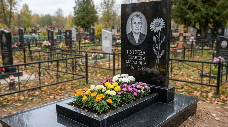 Памятник с гравировкой ромашек — выполненная работа «Гусева» в Перми