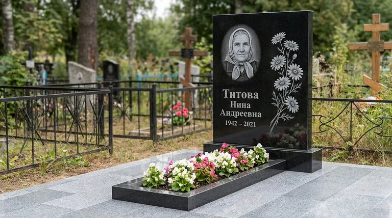 Памятник с гравировкой ромашек — выполненная работа «Титова» в Перми