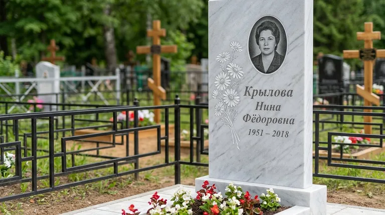 Памятник с гравировкой ромашек — выполненная работа «Крылова» в Перми